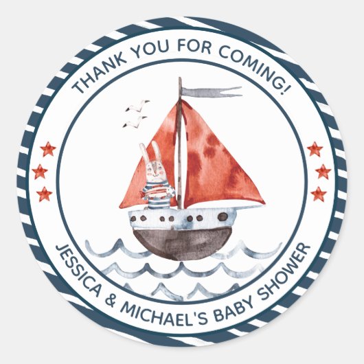 Sticker Rond Bunny Ahoy C'est un garçon Nautique (Devant)