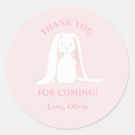 Sticker Rond Bunny Baby shower rose (Devant)