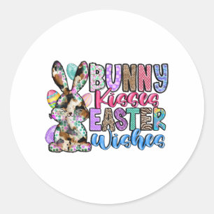 Sticker Rond Bunny Baisers souhaits de Pâques