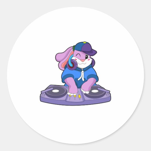 Sticker Rond Bunny comme musicien avec mixeur (Devant)