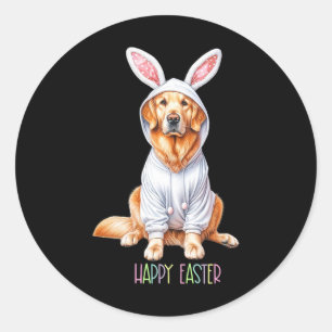 Sticker Rond Bunny de chien de Pâques Printemps Golden Retrieve