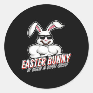 Sticker Rond Bunny de Pâques Funny Gymer corps de gymnase