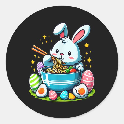 Sticker Rond Bunny de Pâques Ramen Kawaii Japonaise Noodle Femm (Devant)