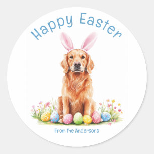 Sticker Rond Bunny Ear Golden Retriever Chien Drôle Pâques