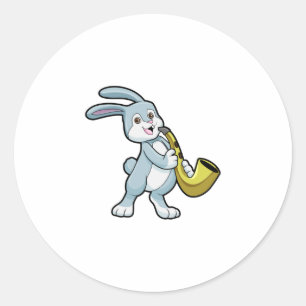 Sticker Rond Bunny en musique avec saxophone