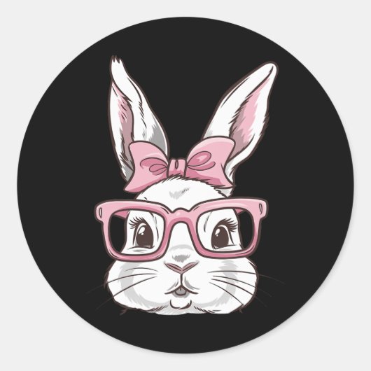 Sticker Rond Bunny Face With Pink Sungles Bow Tie Easter Day Gi (Devant)