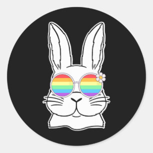 Sticker Rond Bunny Gay pride Lgbtq Bunny Rainbow Sungles Heureu