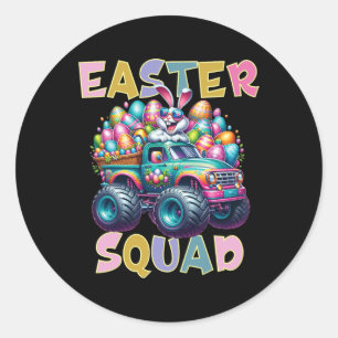 Sticker Rond Bunny Joyeux Monster de Pâques Amateurs de camion