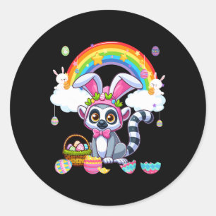 Sticker Rond Bunny Lemur Pâques Chasse Oeufs Panier Ra coloré