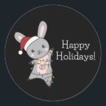 Sticker Rond Bunny Merry Christmas Winter Animals Rabbits<br><div class="desc">The rabbit for Christmas with fairy lights. Funny animals with gifts and snow to the holidays. Also funny for Christmas in July. Hasen are sweet animals and parfait pour Christmas.</div>