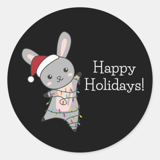 Sticker Rond Bunny Merry Christmas Winter Animals Rabbits (Devant)