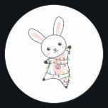 Sticker Rond Bunny Merry Christmas Winter Animals Rabbits<br><div class="desc">The rabbit for Christmas with fairy lights. Funny animals with gifts and snow to the holidays. Also funny for Christmas in July. Hasen are sweet animals and parfait pour Christmas.</div>