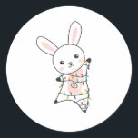 Sticker Rond Bunny Merry Christmas Winter Animals Rabbits<br><div class="desc">The rabbit for Christmas with fairy lights. Funny animals with gifts and snow to the holidays. Also funny for Christmas in July. Hasen are sweet animals and parfait pour Christmas.</div>