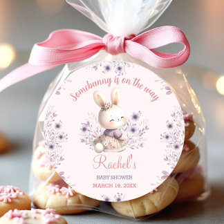 Sticker Rond Bunny Pink Purple Printemps Floral Girl Baby showe