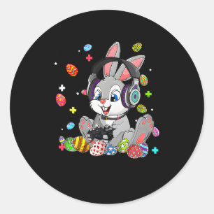 Sticker Rond Bunny Rabbit Jouer Joyeux Jeu de Pâques Garçon Gir