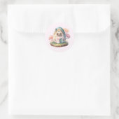 Sticker Rond Bunny Rose & Oeuf Formé Maison Kawaii Style (Sac)