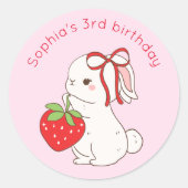 Sticker Rond Bunny Strawberry Pink Birthday (Devant)