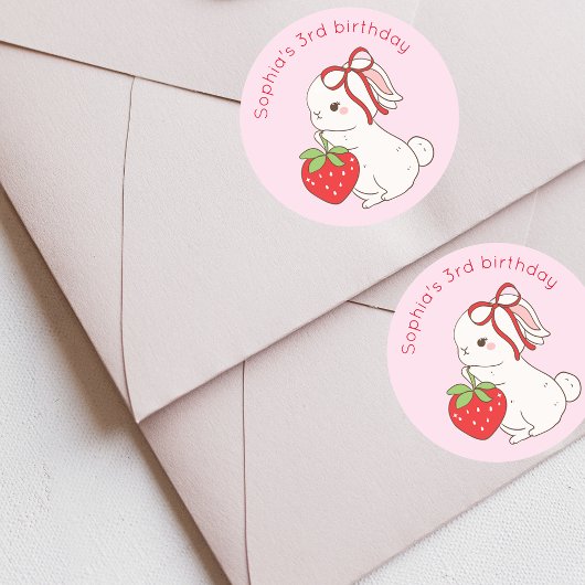 Sticker Rond Bunny Strawberry Pink Birthday