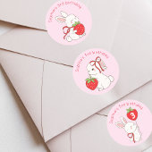 Sticker Rond Bunny Strawberry Pink Birthday