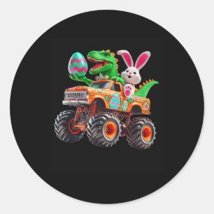 Sticker Rond Bunny T-rex Monster de Pâques Camion Dino Funny Bo
