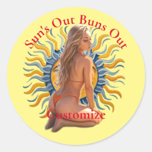 Sticker Rond Buns Out Bikini Beach Girl Thunder_Cove