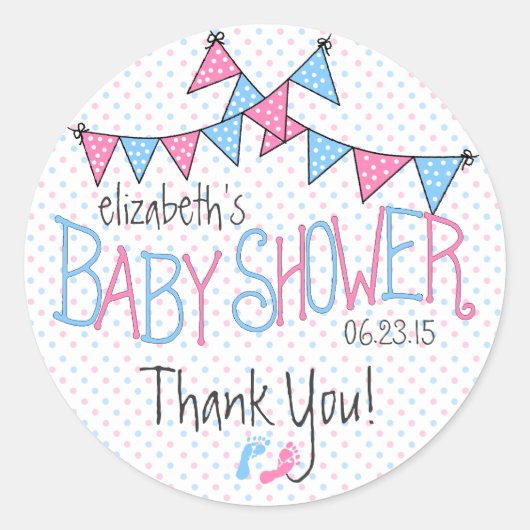 Sticker Rond Bunting pour bébé rose et bleu (Devant)