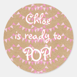 Sticker Rond Bunting Rose Bébé Rustique Prête à ACCOUCHER ! Cad