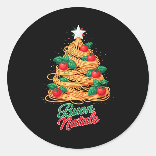 Sticker Rond Buon Natale Italian Pasta Spaghetti Funny Christma (Devant)