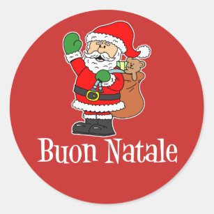 Sticker Rond Buon Natale Italien Noël Père Noël (RED)