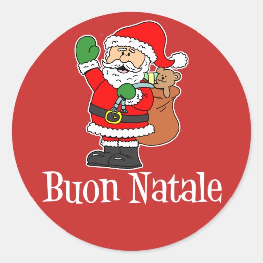 Sticker Rond Buon Natale Italien Noël Père Noël (RED) (Devant)