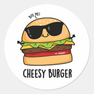 Sticker Rond Burger au fromage blagues drôles sur la nourriture