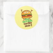Sticker rond Burger Cute Hungry Away (Sac)