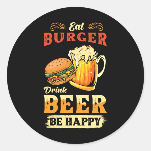 Sticker Rond Burger Et Bière (Devant)