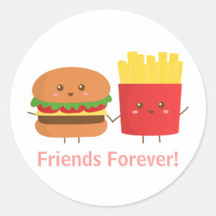 Sticker Rond Burger et frites mignons, amis pour toujours