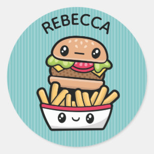 Sticker Rond Burger et frites pour aliments mignons