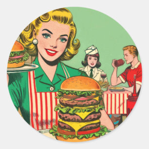 Sticker Rond Burger Retro