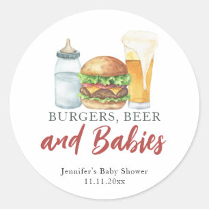 Sticker Rond Burgers, bière et bébés - Baby shower