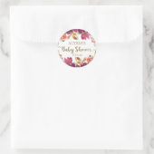 Sticker Rond Burgundy Aquarelle Floral Gold Script Baby shower (Sac)