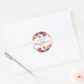 Sticker Rond Burgundy Aquarelle Floral Gold Script Baby shower (Enveloppe)