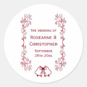 Sticker Rond Burgundy Bells Scrollwork Mariage Design (Devant)