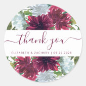 Sticker Rond Burgundy Blue Floral Mariage Merci (Devant)