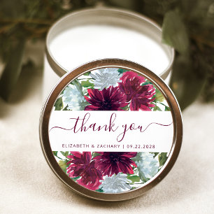 Sticker Rond Burgundy Blue Floral Mariage Merci