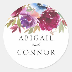 Sticker Rond Burgundy Blush Dusty Bleu Élégant Floral
