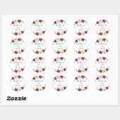 Sticker Rond Burgundy Blush Floral Personnalisé Mariage Classiq (Feuille)