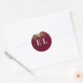 Sticker Rond Burgundy Blush Gold Floral Mariage (Enveloppe)