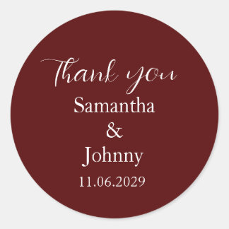 Sticker Rond Burgundy Calligraphy Elegant Couple Wedding