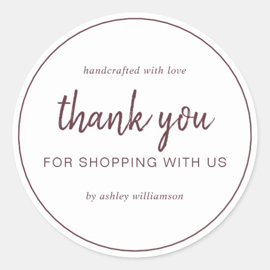 Sticker Rond Burgundy Chic Script Thank You For Shopping (Devant)