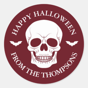 Sticker Rond Burgundy Crâne Rouge Et Chauves-Souris Avec Texte