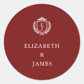 Sticker Rond Burgundy Crest Wedding Custom Initials (Devant)