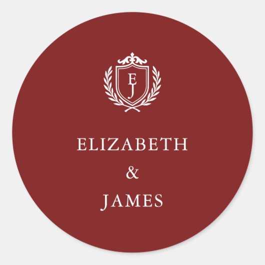 Sticker Rond Burgundy Crest Wedding Custom Initials (Devant)